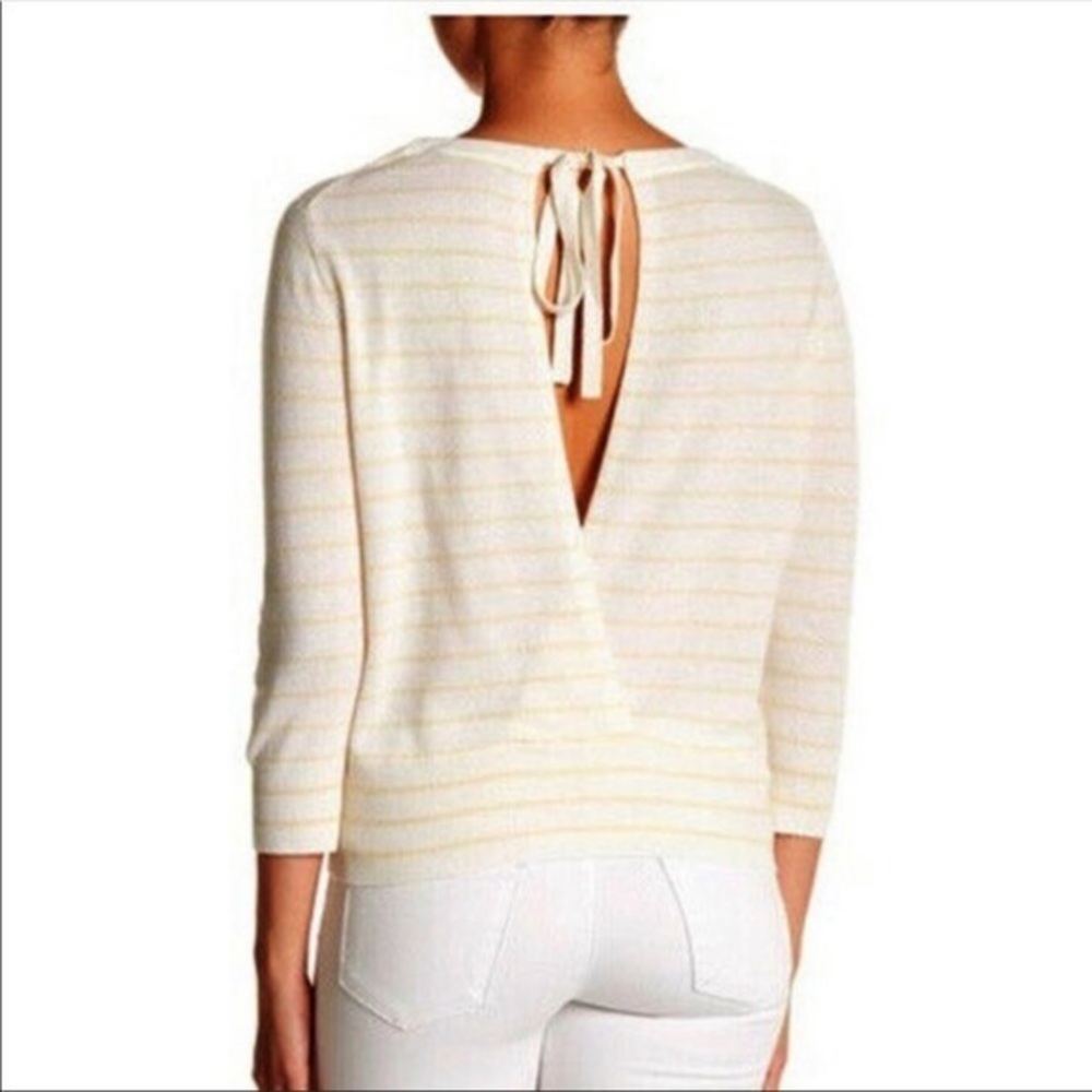 VINCE // Cashmere tie back cream and yellow stripe knit sweater size XS